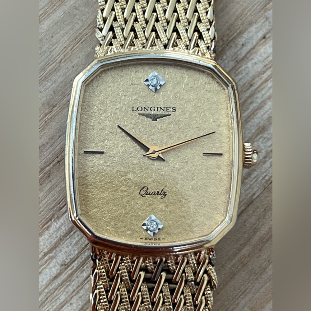 Longines Rare Vintage Luxury Watch Diamonds Gold-Plated Weave Bracelet Case